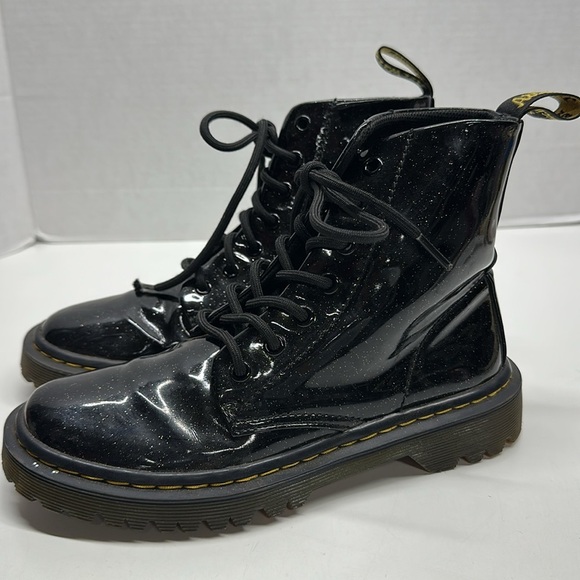 Dr Martens Docs Boots Luana‎ Lace Up Combat Shoes Black Glitter Women's Size 6 - Picture 1 of 9